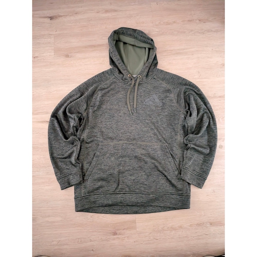 Adidas Climawarm Mens Hoodie Olive Green Heathered Athletic Pullover Sweatshirt